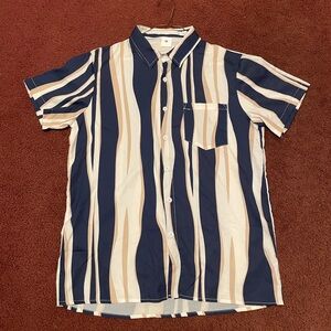 Stylish Navy and Beige Striped Men's button down Shirt